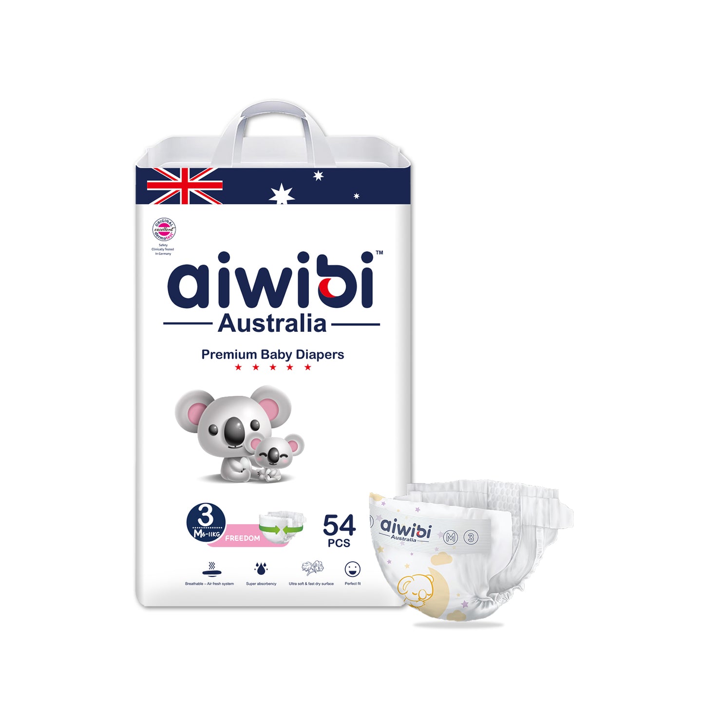 Aiwibi Premium Gentle Night Baby Diapers 3-54 Pcs